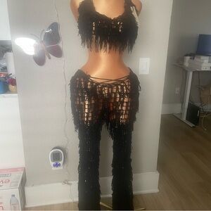 Black Fringe Jumpsuit